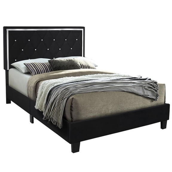 Pemberly Row Modern Velvet Upholstered Queen Platform Bed in Black