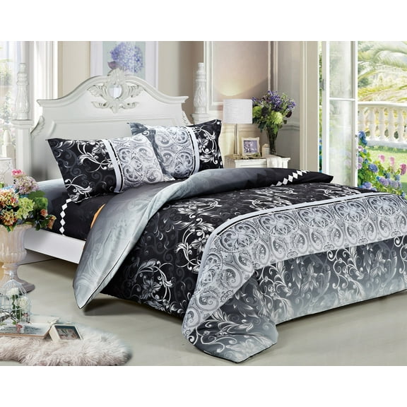 Swanson Beddings Black Paisley 3-Piece Duvet Bedding Set, King