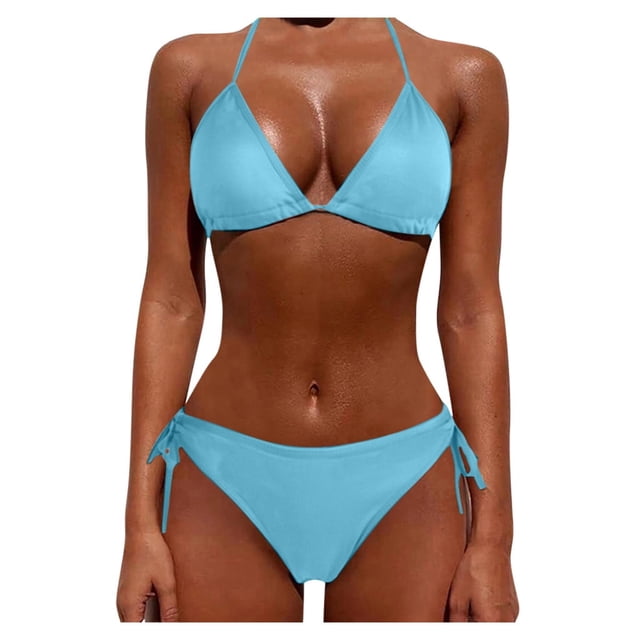 ¡Rebajas! Conjuntos de bikini Prolriy para mujer, tallas grandes, trajes de baño de dos piezas, push up, ropa de playa, trajes de baño, tankinis, trajes de baño para mujer, azul, talla S