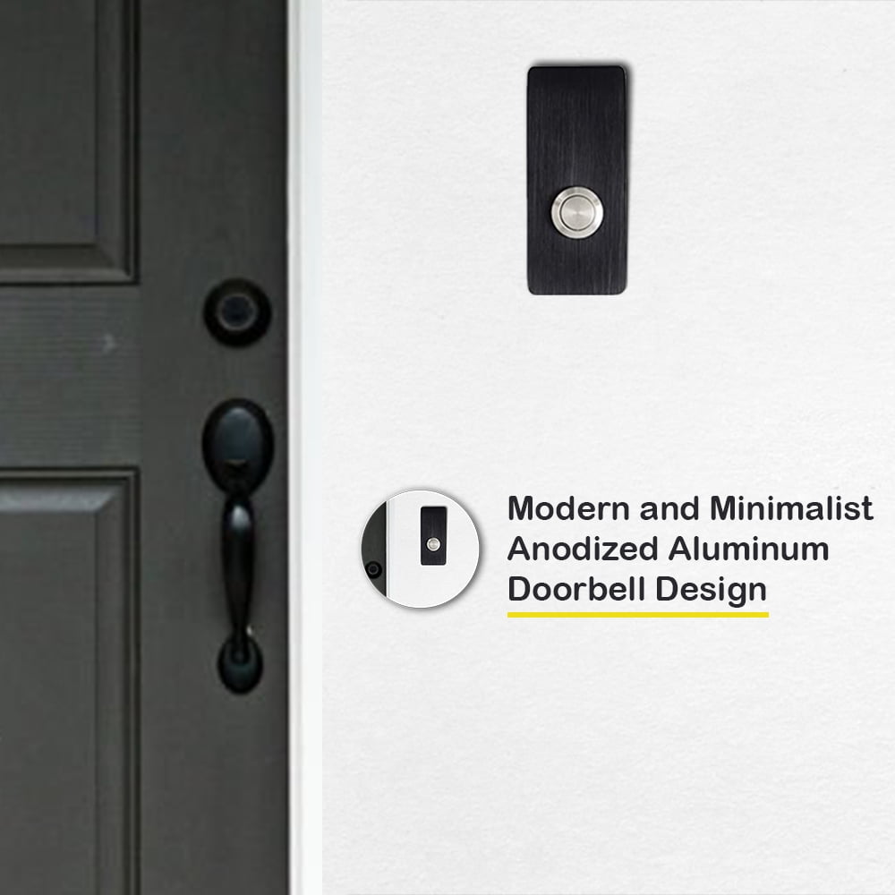 Modern Stainless Hardware R7 Anodized Aluminum Doorbell Button, Black, 1.37” x 3.14” x 5/32”, 4mm