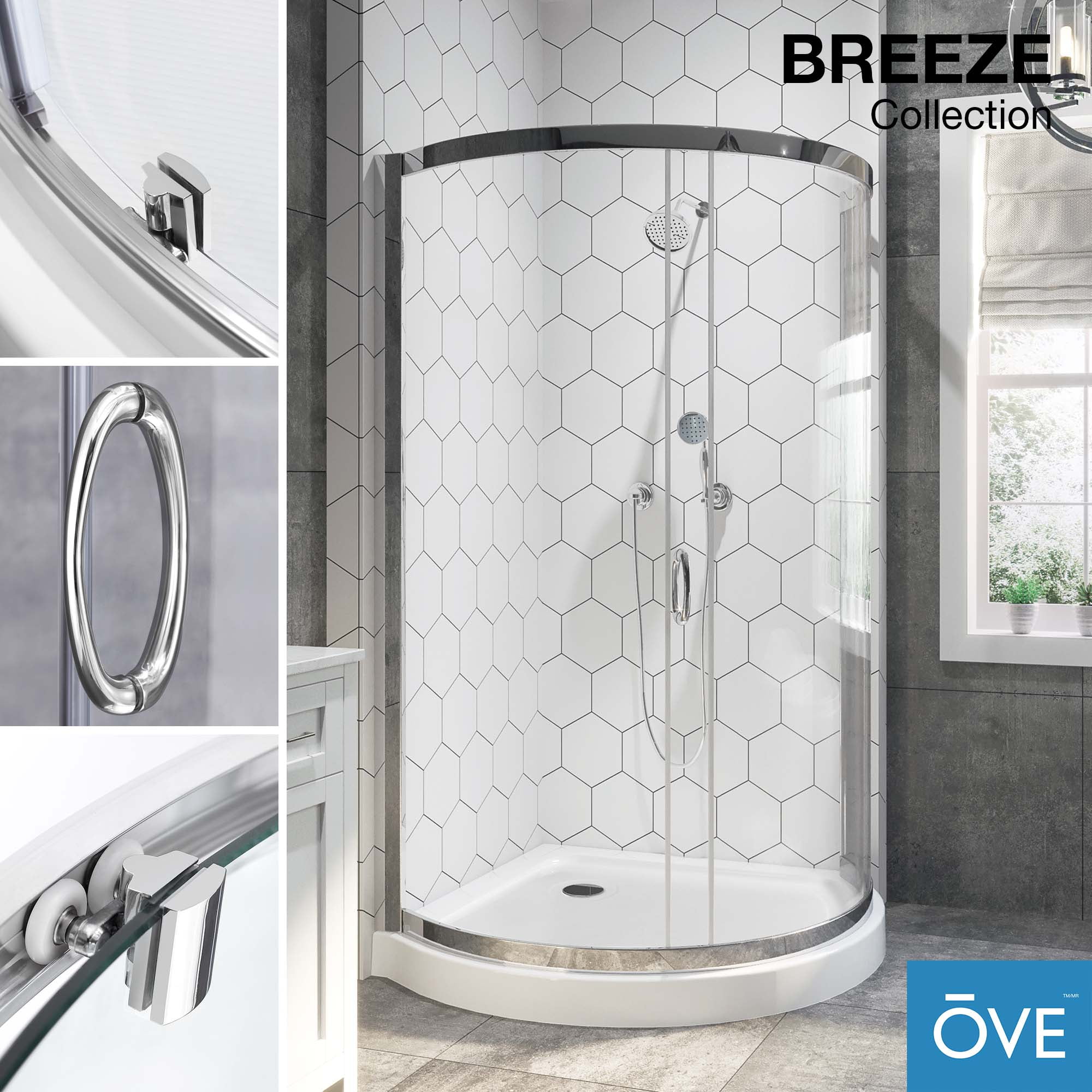 Ove Decors Breeze 38 in x 38 in x 77 in H Curved Corner Shower Door