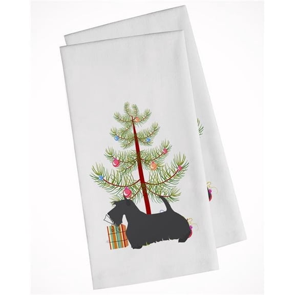 Scottish Terrier Merry Christmas Tree White Kitchen Towel - Set of 2