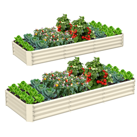 2 Pack 8x3x1ft Galvanized Raised Garden Bed Metal Above Ground Planter Box Kit Outdoor for Vegetables Flowers Herbs, (Light Ivor)