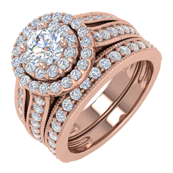 1 1/2 Carat Diamond Bridal Ring Band Set in 14K Rose Gold (Ring Size 10)
