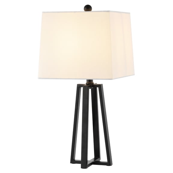 SAFAVIEH Acosta 21 in. Glam Black Iron Table Lamp with White 100% Cotton Shade