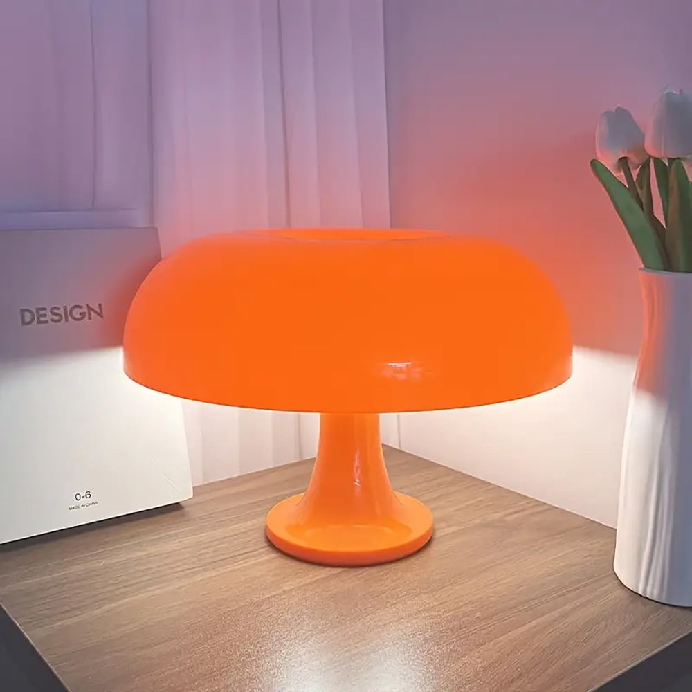 Hnjugfe Midcentury Modern 1-Light LED Desk Lamp Mushroom Table Lamp, Dimmable Table Lamp for Bedroom, Orange Adjustable Light Color Temperature Lighting Home Decor Night Light for Bedside