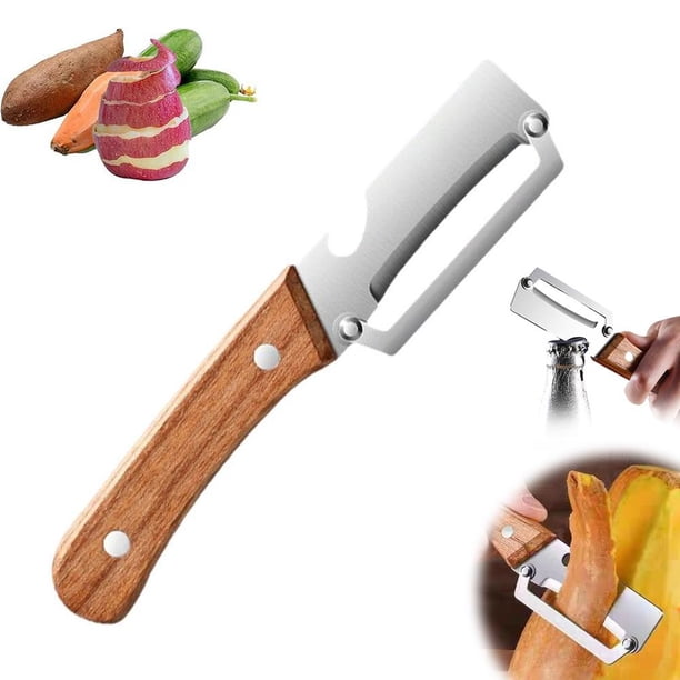 Multi-Functional Vegetable Peeler for Kitchen, 2026 New Stainless Steel Multifunctional Easy Peelers, Fruit Peeler with Wooden Handle and Bottle Opener, for Easy Potato, Fruit & Veggie Peeling