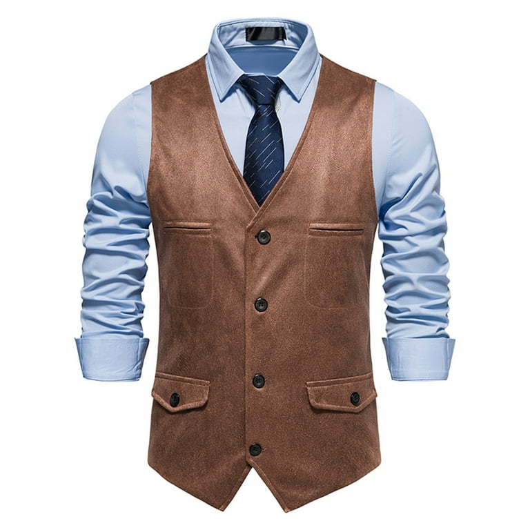 Dyfzdhu Suede Waistcoats for Men Business Single Breasted Casual