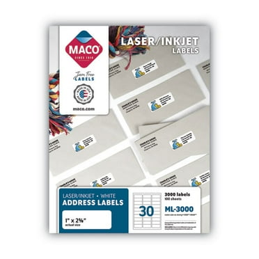 Maco Laser/Ink Jet White Address Labels, 1 x 2-5/8 Inches, 100 Sheets ...