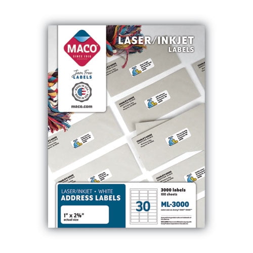 White Laser/inkjet Shipping Address Labels, Inkjet/laser Printers, 1 X 2.63, White, 30 Labels/sheet, 100 Sheets/box | Bundle of 2 Boxes