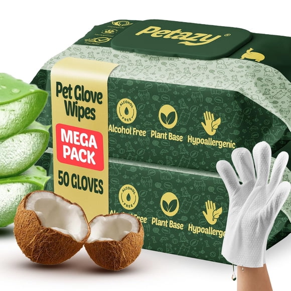Guantes limpiadores para mascotas Petazy, 50 unidades, hipoalergénicos con aloe
