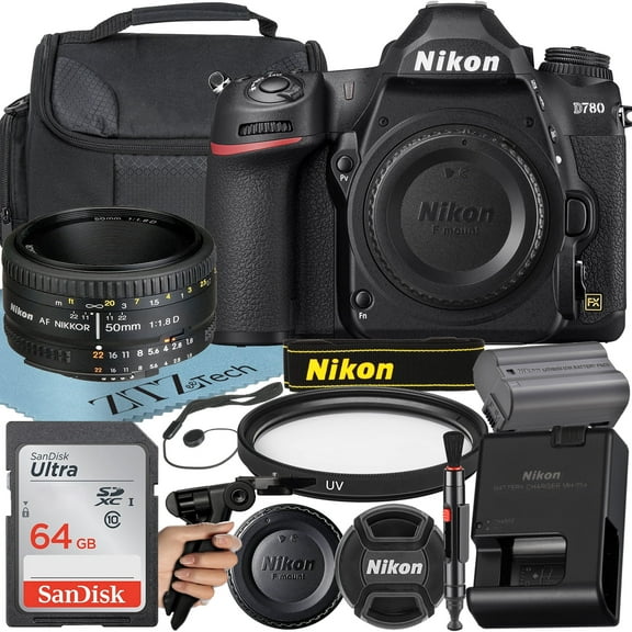Nikon D780 DSLR Camera with AF NIKKOR 50mm f/1.8D Lens   64GB Memory Card   ZeeTech Accessory Bundle (International Version)