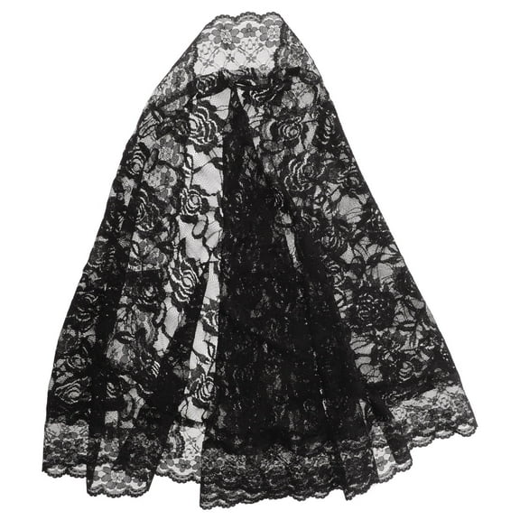 Worgeous Bridal Wedding Lace Veil Embroidered Tulle Shawl Elegance Bride Headpiece (Black)