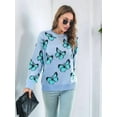 thumbnail image 6 of Women'S Casual Butterfly Print Knitted Pullover Sweaters Long Sleeve Crew Neck Jumper Tops Blue L, 6 of 10