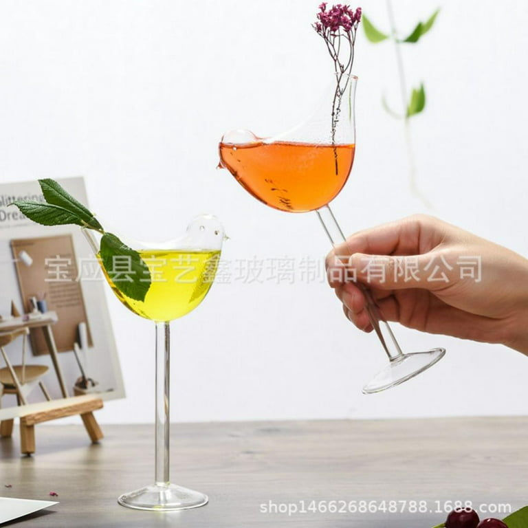 Monfince Set of 4 Cocktail Glass Bird Glasses Drinking Bird Shaped Cocktail  Wine Glass 5oz/150ml Unique Champagne Coupe Glass Bird Shape Martini