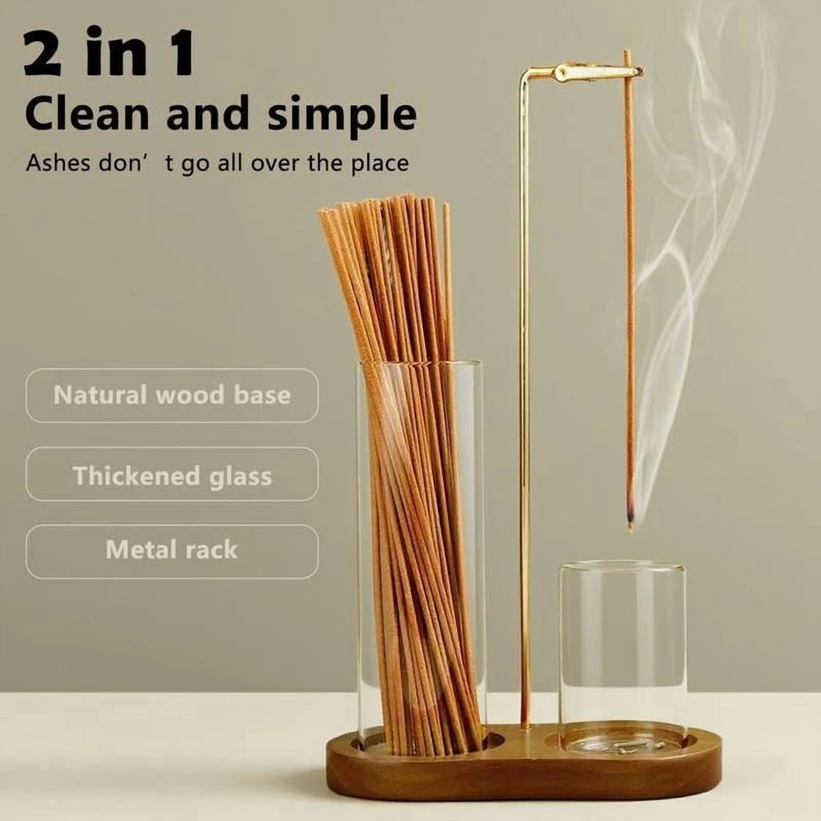 Modern Upside Down Incense Holder & Candle Stand - 2-in-1 Wood Base with Glass Ash Catcher, for Yoga, Meditation, Home Decor(XX)