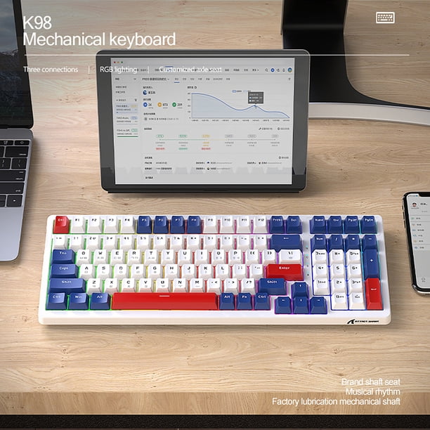 Teclado Gamer con retroiluminación RGB, teclado K98 de intercambio en caliente de 100 teclas para ordenador, portátil y PC