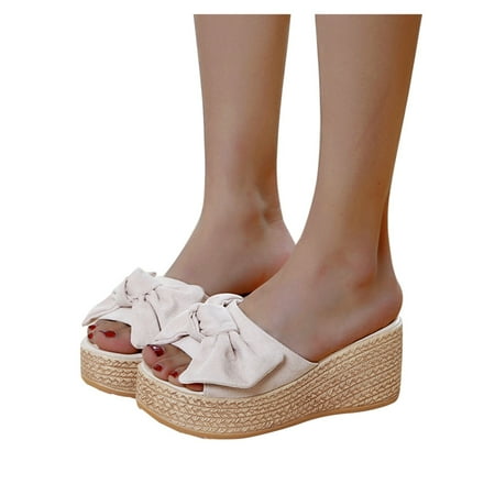 

HIBRO Womens Fashion Wedges Open Toe Butterfly-Knot Beach Shoes Roman Slippers Sandals