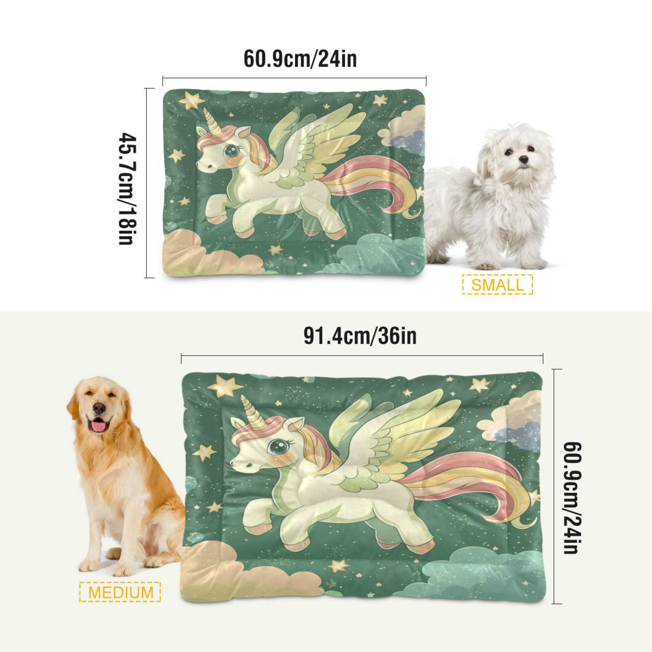Qxltty Cute Unicorn Green Pattern Ped Pad Wear-resistant and Hard to Bite Through Sleeping Pad for Small Medium Large Dogs Winter Pet Bed 36×24in