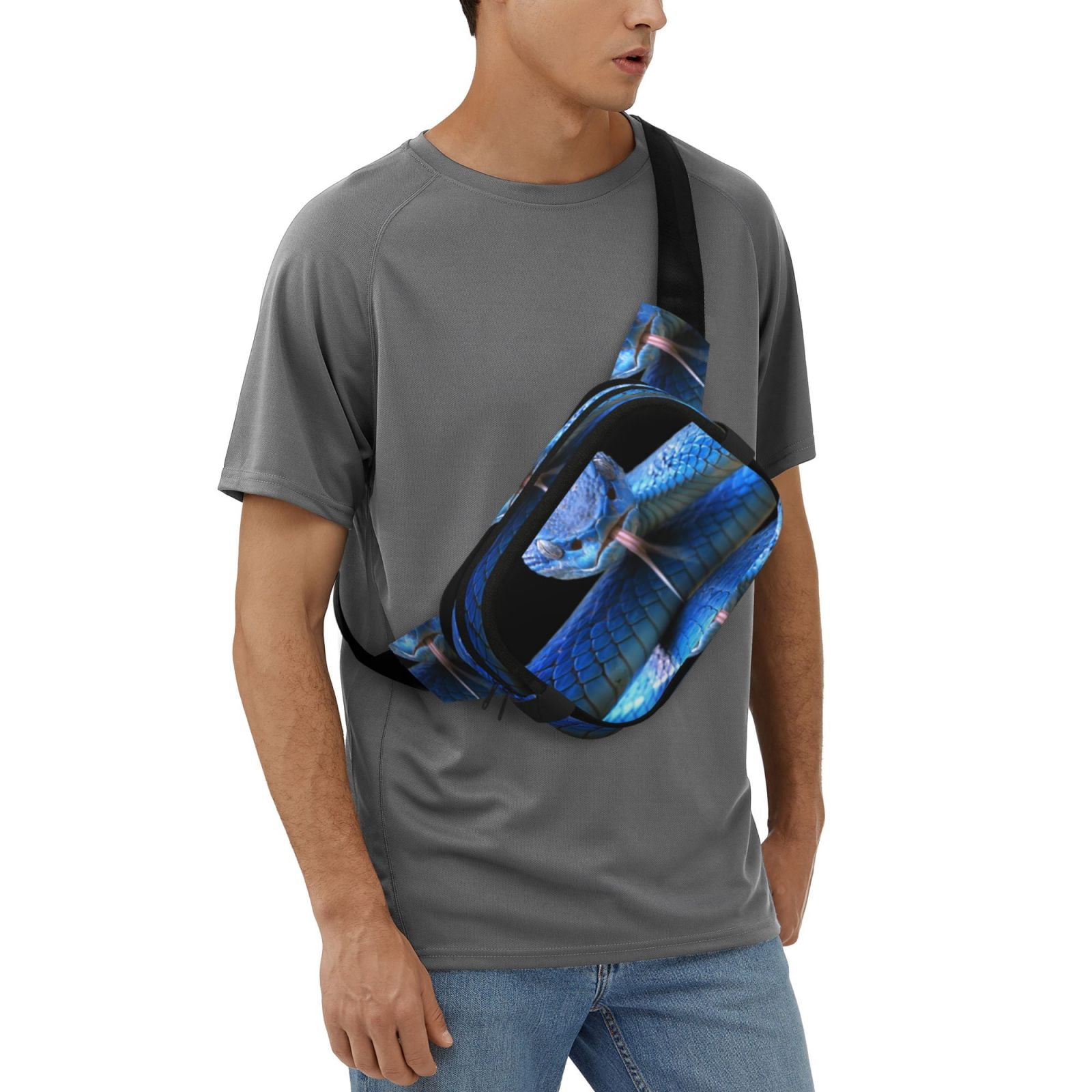 Fuzoiu Blue Viper Snake Print Unisex Square Double Layer Waist Bag,Crossbody Fanny Pack Travel Workout Accessory