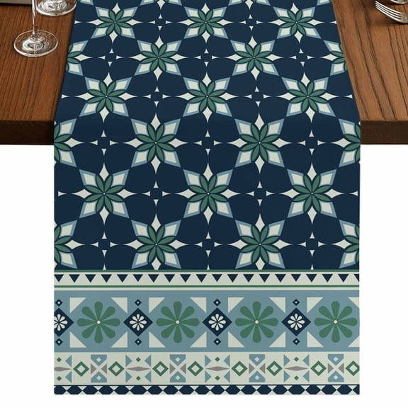 Table Runners 48 Inches Long Dress Scarves, Dark Blue Flowers Farmhouse Kitchen/Dining Table Runner, Short Coffee Tablerunners, Vintage Rustic Abstract Floral Aesthetic 13x48 Inch