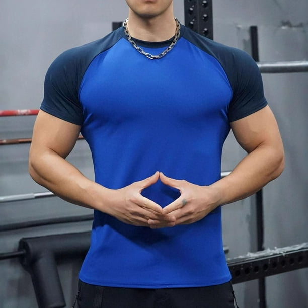 pstuiky camisetas para hombre, Blusas deportivas informales de verano para hombre, de manga corta, color liso, con cuello en V camisetas de hombre m