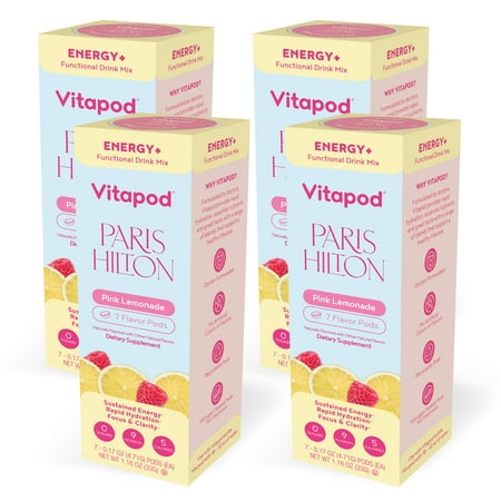 Paris Hilton x Vitapod Energy+ Pink Lemonade Functional Drink Mix, 28 Pods, Sugar-Free, 200mg Natural Caffeine, Boosts Energy, Metabolism, and Mood