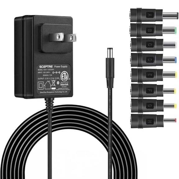 LujingZ 12V - 2.5A Power Adapter - AC/DC Cord with 8 Tips for Sceptre Monitors, Echo Devices & More - ETL Certified