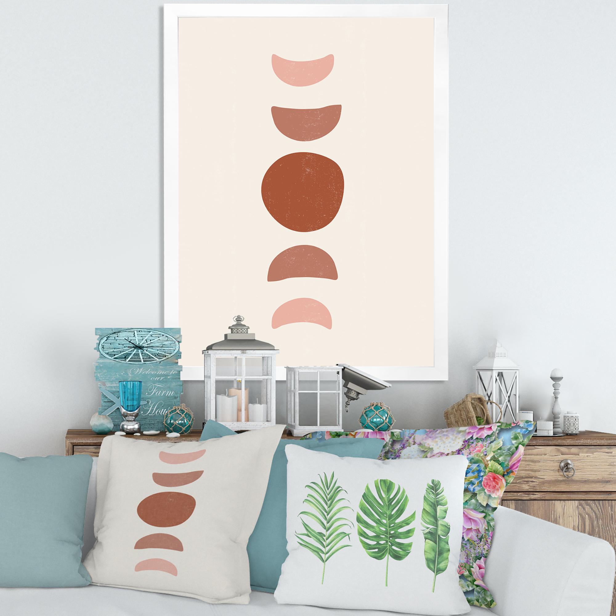 Designart 'Minimal Moon Phases On White' Modern Framed Art Print