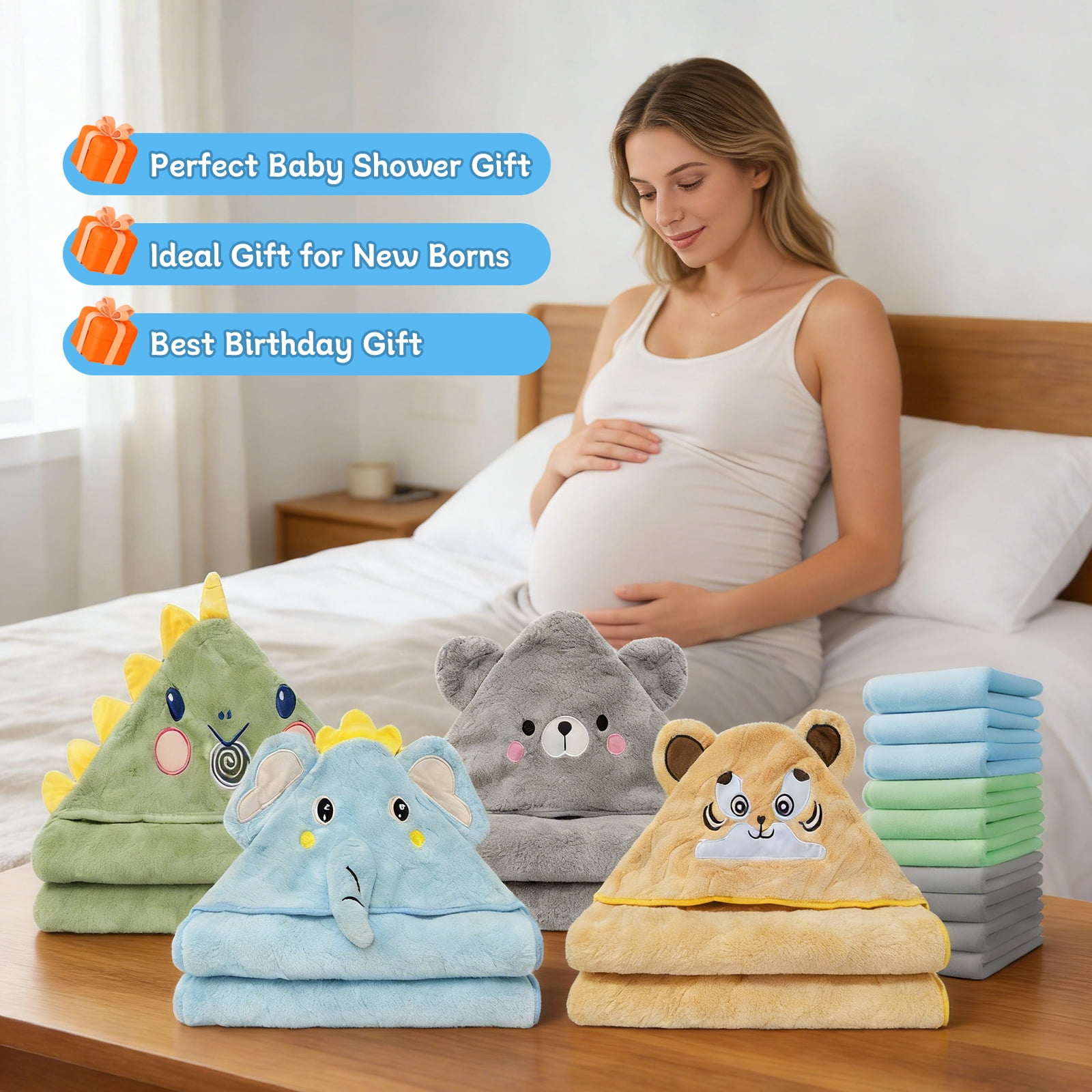 14 PCS Baby Towels, 4 PCS Soft Hooded Baby Towels & 10 PCS Washcloths, Baby Bath Towels for Newborns, Infants & Toddlers- Ultra Absorbent, Cute Baby Towel Gift for Boys