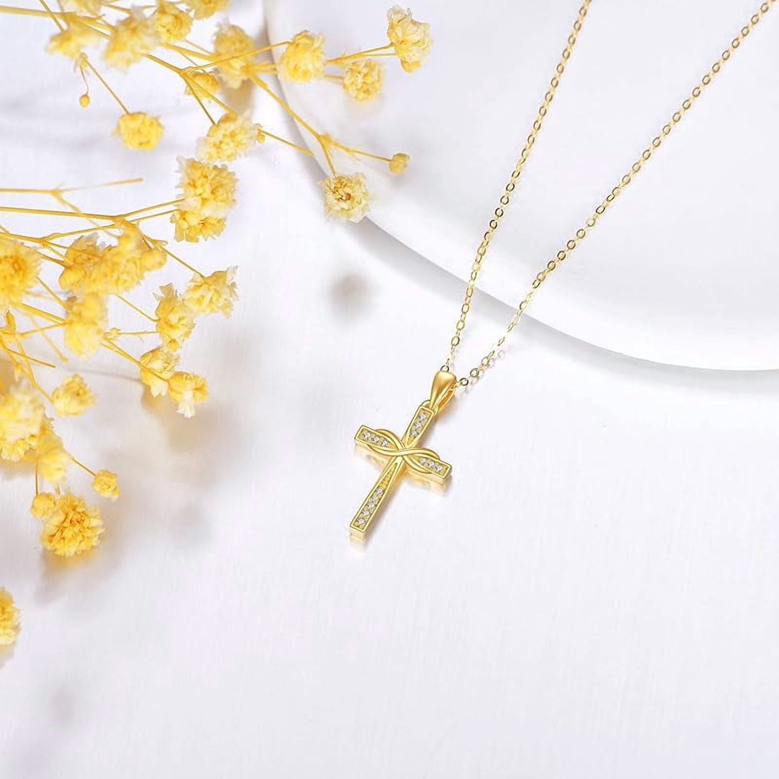 XATENJE 14k Solid Gold Cross Necklace 14k Real Gold Pendant Necklaces Jewelry Gifts For Women