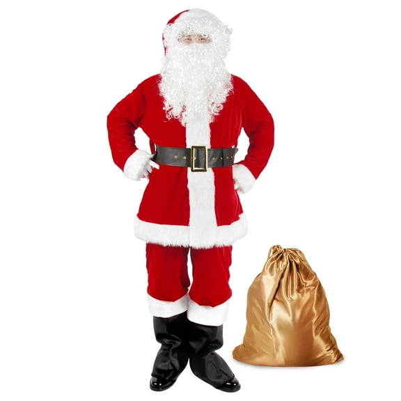 Santa Claus Costume for Men Santa Suit Adults 11PCS Professional Deluxe Red Velvet Christmas Clause Outfit Cosplay