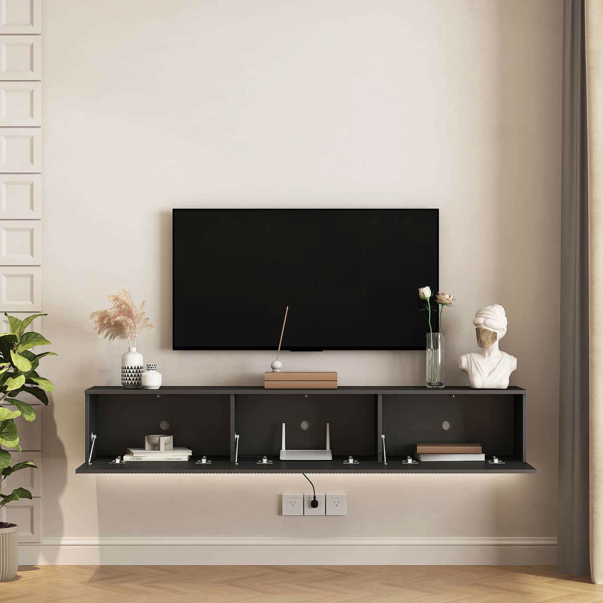 Kadyn TV Console Table, Entertainment Center,TV Stand,Floating TV Stand Wall Mounted with 16 Color LEDs,69" Modern Entertainment Center for 55 60 65" TV, Black
