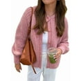 thumbnail image 2 of Women'S Casual Long Sleeve Crewneck Button Down Cardigan Sweater Knit Outwear Pink M, 2 of 7