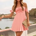 thumbnail image 5 of ClodeEU Womens Cute Square Neck Sleeveless Shift Dress，Solid Ruffle Hem Short Dresses Pink,Womens Plus M, 5 of 7