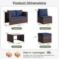 thumbnail image 3 of TECHMILLY 6-Piece Space-Saving Patio Furniture Set, All Weather Brown Wicker Rattan Sectional Sofa with 2 Ottomans, Outdoor Conversation Set for Garden, Backyard, Navy Blue Cushions, 3 of 9