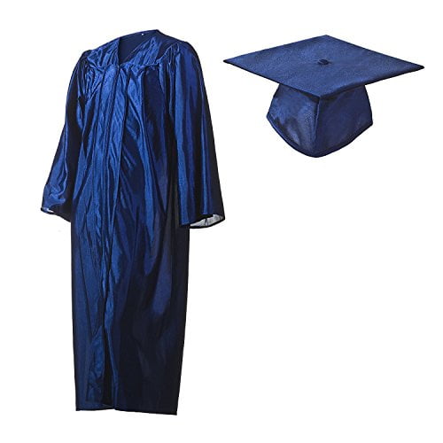 Academic Graduation Cap and Gown Shiny Navy Size 36 (4'2"-4'5")