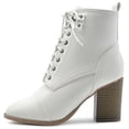 thumbnail image 2 of Ollio Women's Shoes Faux Suede or Faux Leather Lace Up Stacked High Heel Ankle Boots SSB09, 2 of 5