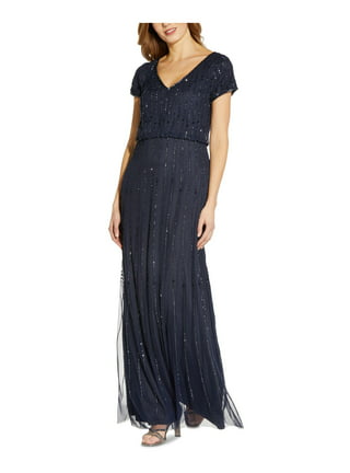 Adrianna Papell Womens Beaded V-Neck Gown