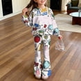 thumbnail image 2 of Grblisyd Back to School Outfits for Girls 2PCS Crew Neck Long Sleeve Top & Flare Pants withCute Stationery Print Casual Girl Clothes, 2 of 7