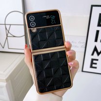 Compatible with Samsung Galaxy Z Flip 3 5G Case, PC   PU Leather Pattern Luxury Plating Ultra-Thin Drop Protective Phone Case Cover for Samsung Galaxy Z Flip 3 5G - Black
