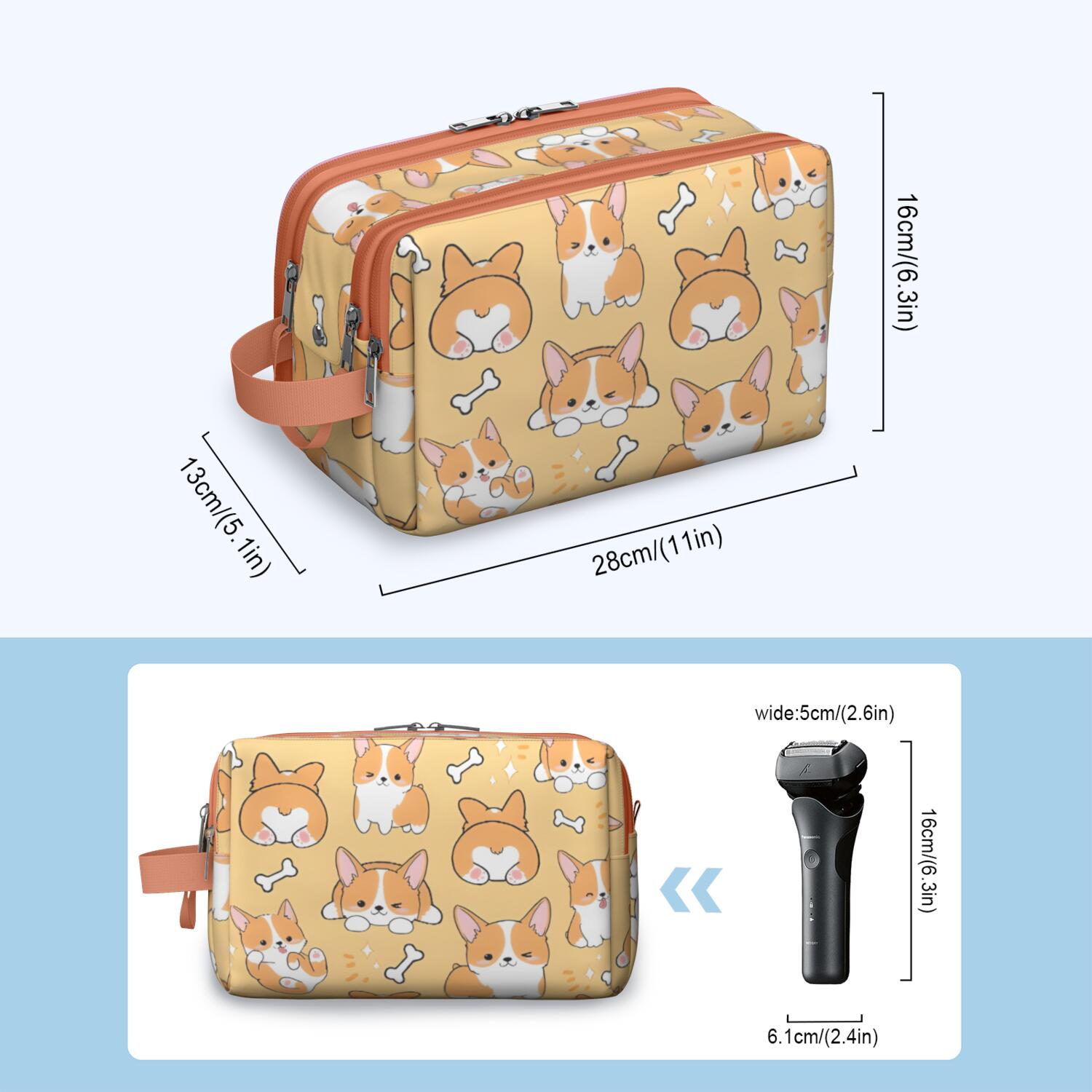 Toiletries Bag,Corgi Dog and Footprints Mens Womens Toiletry Bag Bathroom Bag,Waterproof Toiletry Travel Bag Dopp Kit Shaving Bag 11x6.3x5.1 Inch
