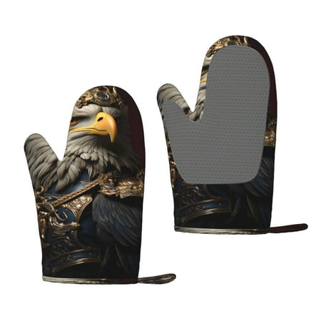 

Junzan Noble Style Bald Eagle for Oven Mitts 2 Piece Set BBQ Gloves Grilling Gloves Heat Resistant Oven Gloves Kitchen Silicone Oven Mitts for Barbecue/Cooking/Baking