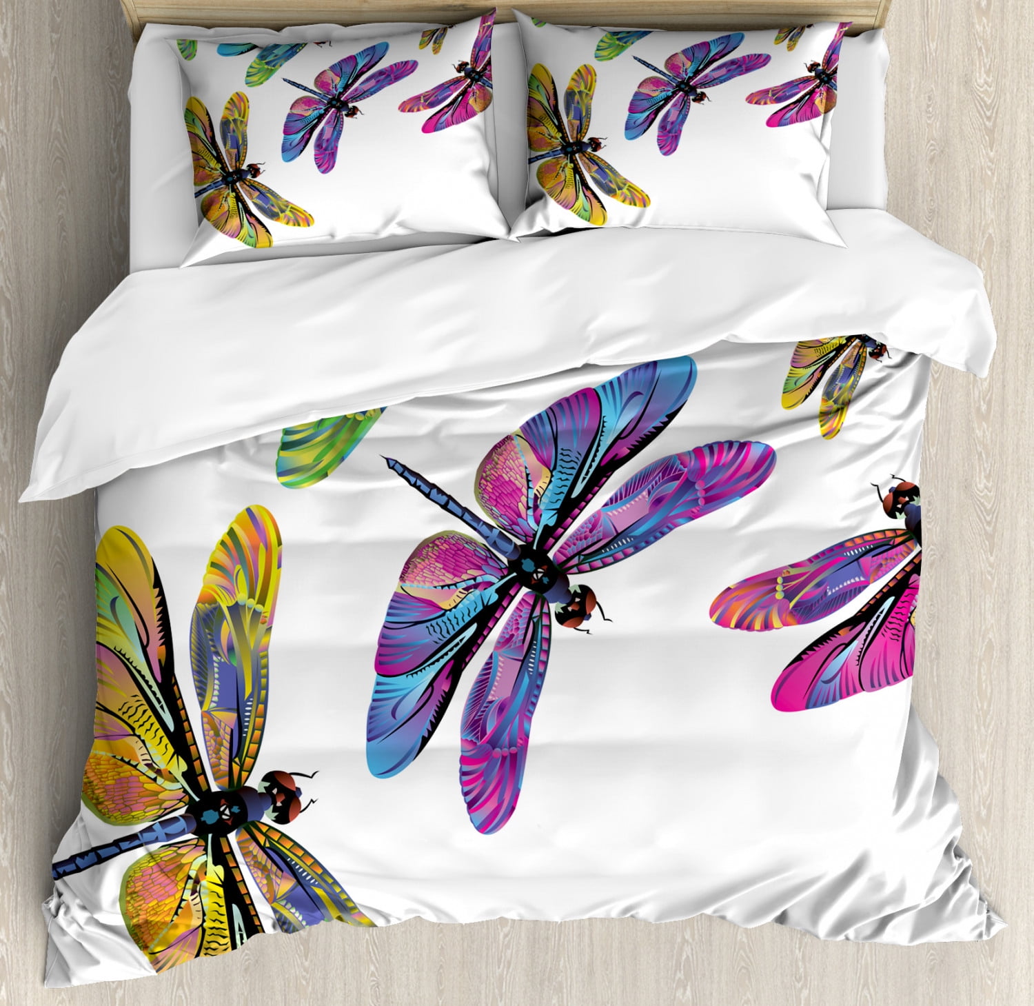 Dragonfly Queen Size Duvet Cover Set Sixties Inspired Colorful Wings Spring Woodland Animals Pattern Wildlife Elements Decorative 3 Piece Bedding Set With 2 Pillow Shams Multicolor By Ambesonne Walmart Com Walmart Com