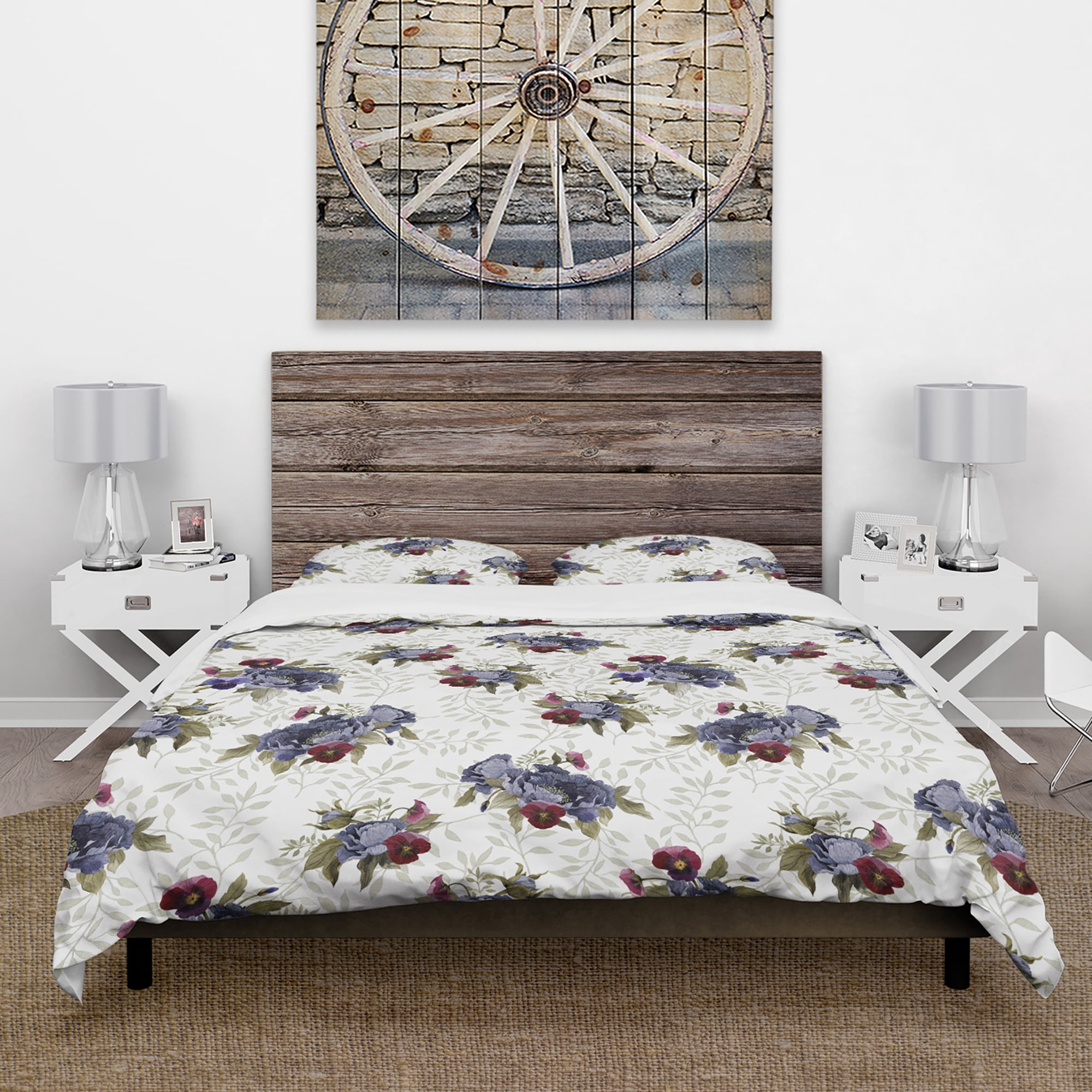Designart 'Red Peonies and Pansies Flowers' Floral Duvet Cover Set