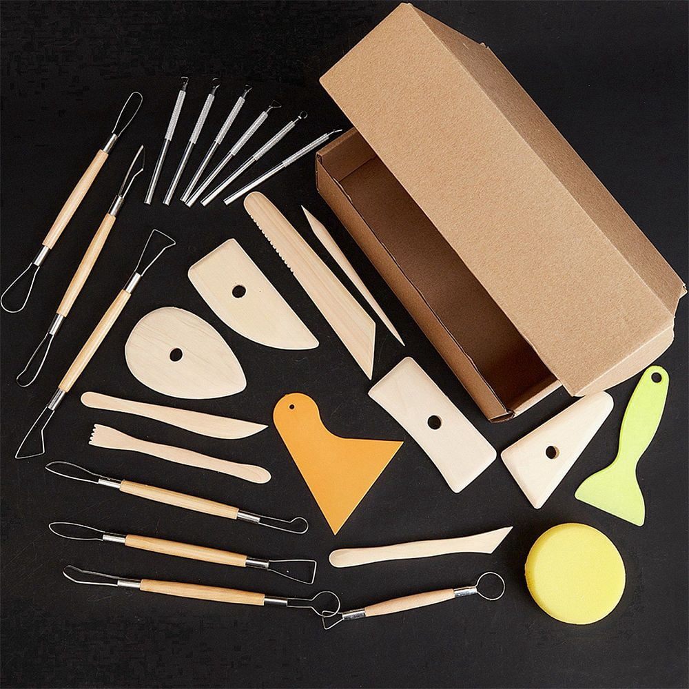 1 Box DIY Craft Tools with Plastic Scraper Tool Sculpture Clay Tools Sculpture Carving Hand Tools Kit Mixed Color 250x165x70mm