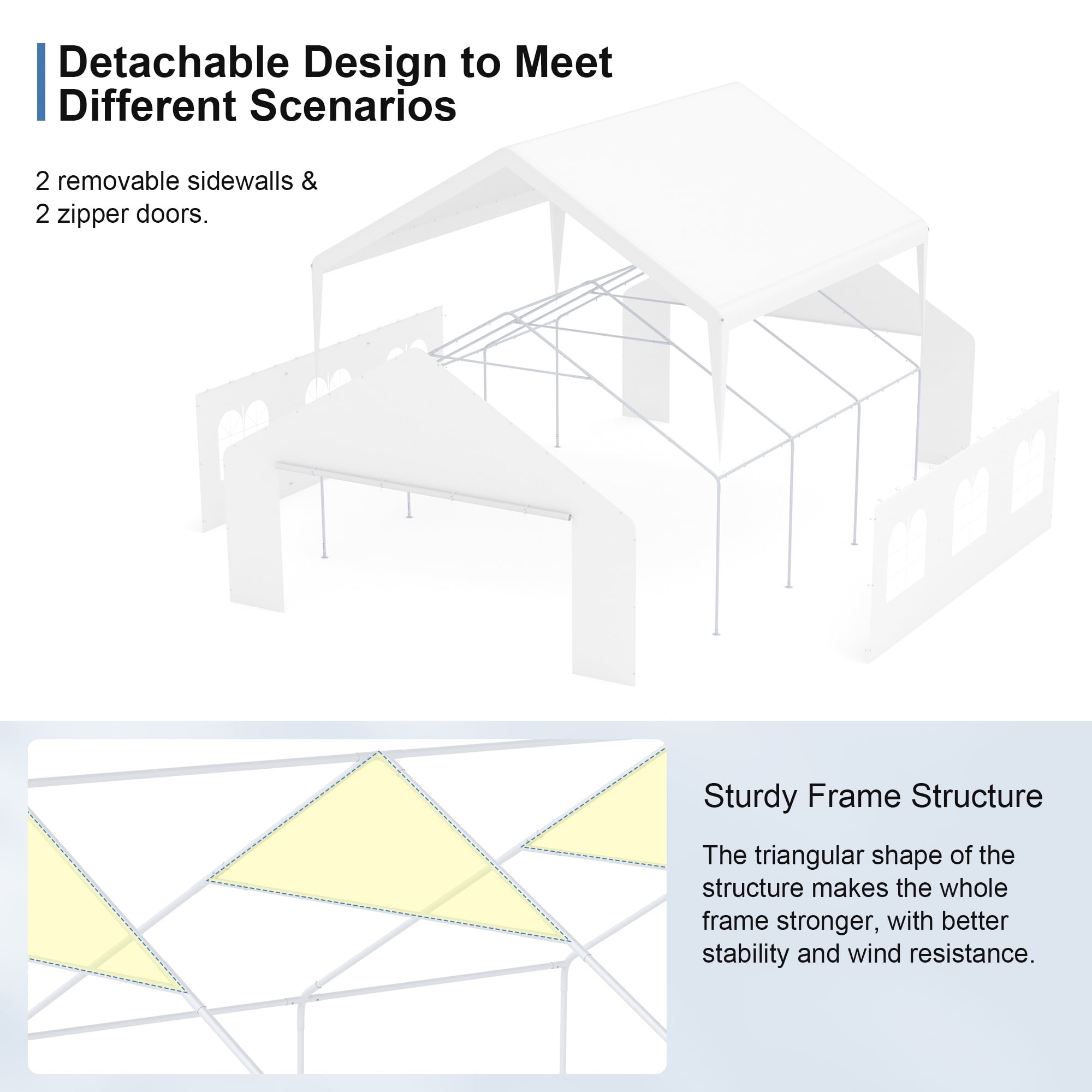 20' x 20' Heavy Duty Carport with Roll-up Visual Windows, Reinforced Party Tent with Removable Sidewalls & Doors for Parties, Wedding, Outdoor Events, Car Canopy with All-Season Tarp, White