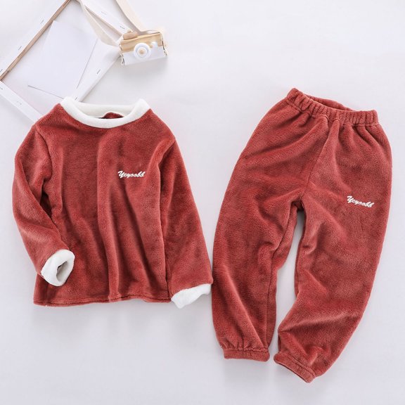 Clothing Set for Kids Fashion New Baby Girl Boys Fall Outfits Fuzzy Sweatsuit Fleece Warm Sweatshirt Pants Outwear Thickened Home Clothes Set Style B-31 Wine 9 Years