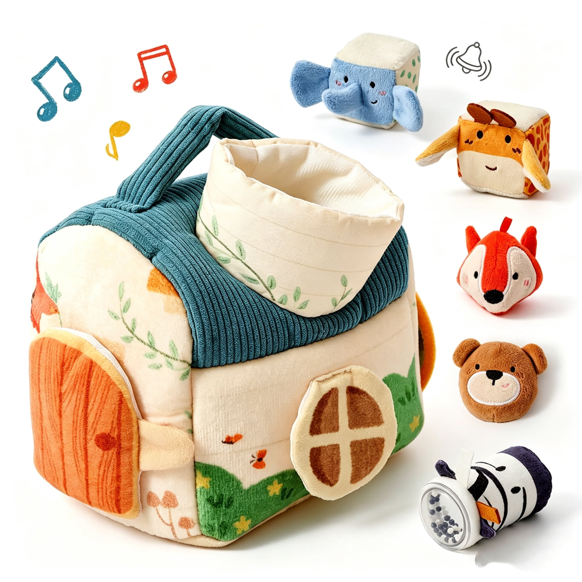 5 Pcs Soft Plush Barn Animal Rattle Set Crinkle Baby Sensory Montessori Tummy Time Toys Gifts for 6‑12 Months & 1 Year Old Baby Boys