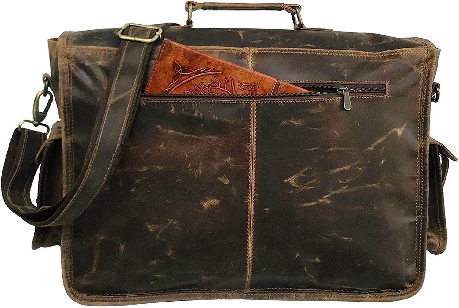 Leather 14 Inch Laptop Messenger Bag Vintage Briefcase Satchel for Men and Women